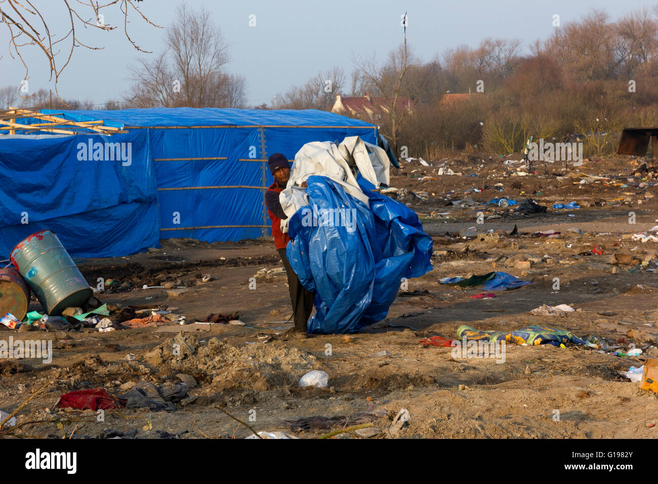 Der Dschungel Flüchtling & Migrant Camp, Calais, Nordfrankreich Stockfoto
