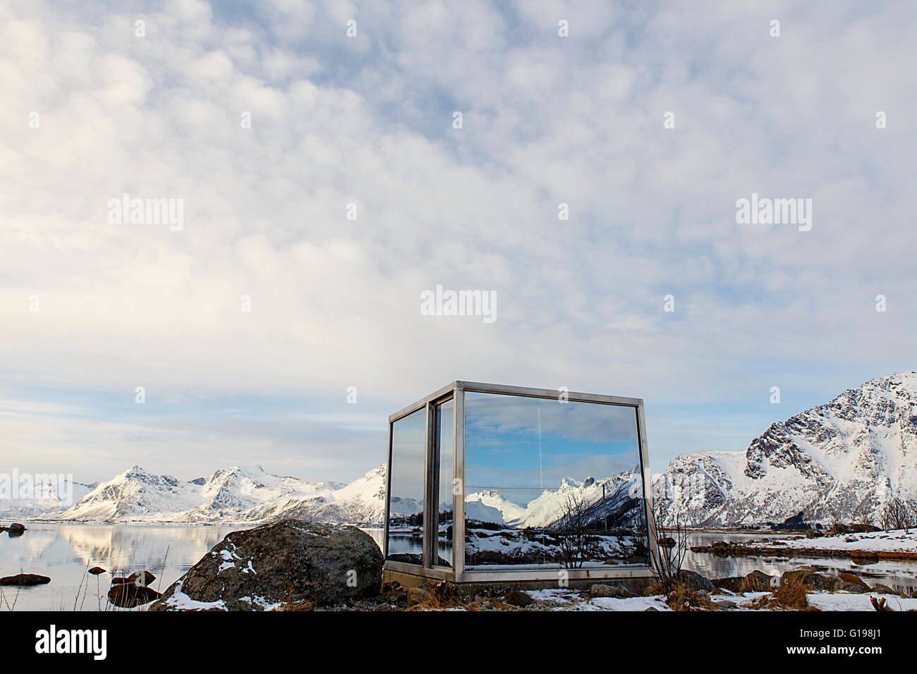 Skulptur in der Schnee-lofoten Stockfoto