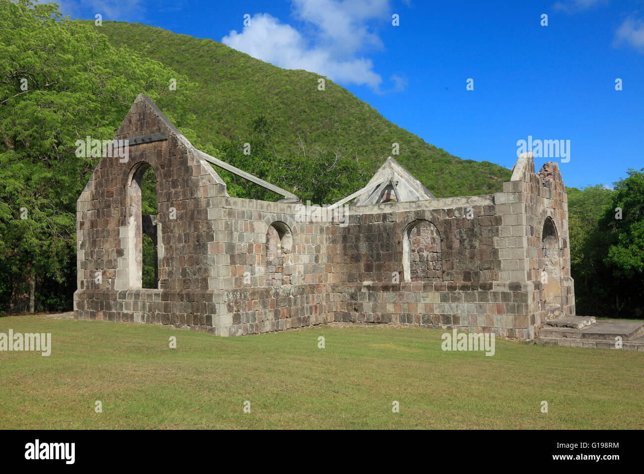 Thomas Cottle Landowner erbaute dieser Kirche 1824 in Nevis Insel in der Karibik. Es war einer der ersten Orte, wo die la Stockfoto