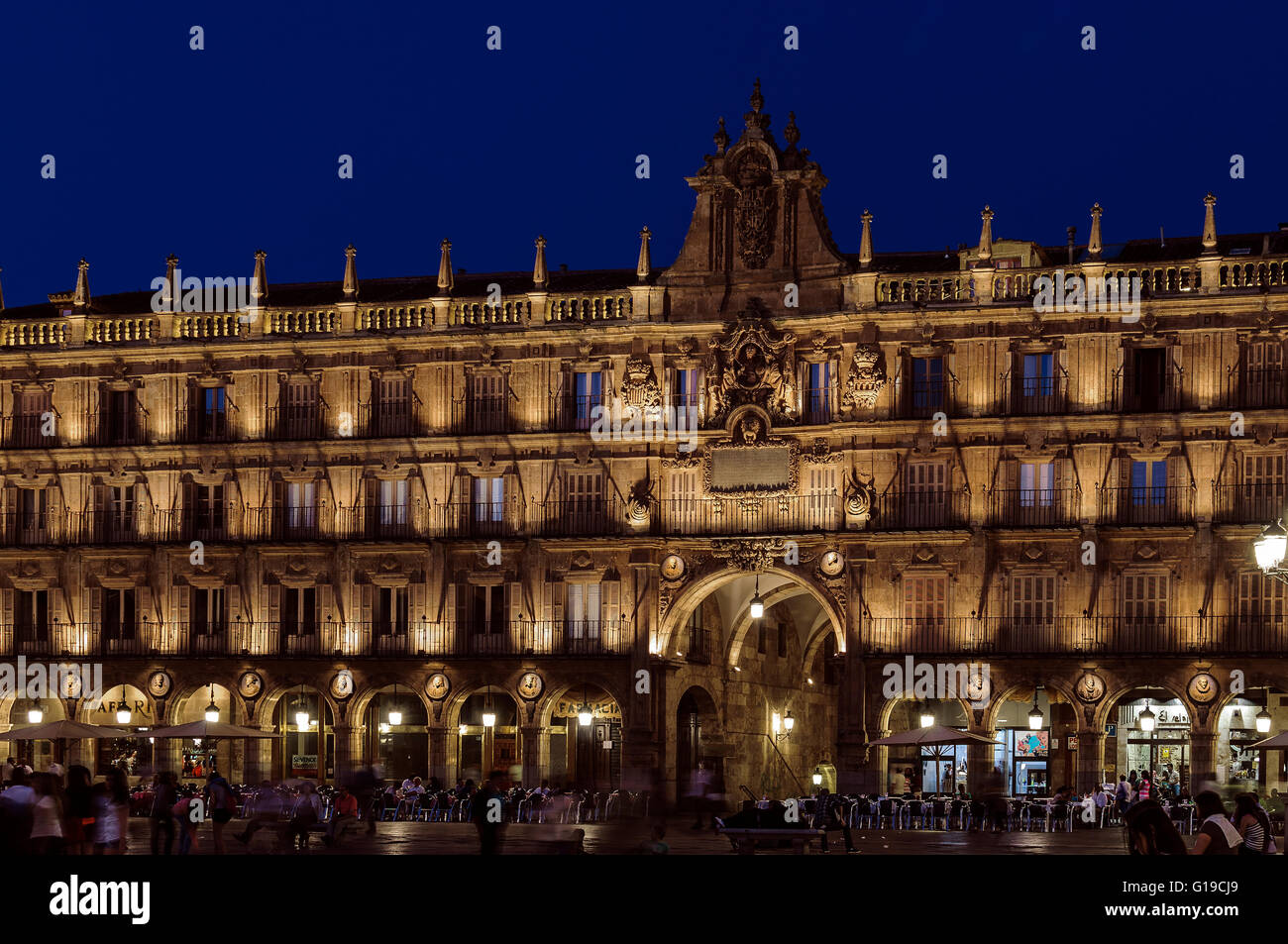 Plaza Mayor von Salamanca, ein Treffen der Salmantinos in Castilla y Leon, Spanien, Europa Stockfoto