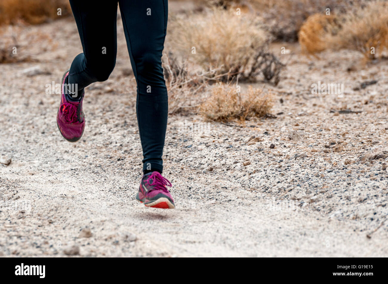 engen Schuss von Beinen und Füßen Trailrunning Stockfoto