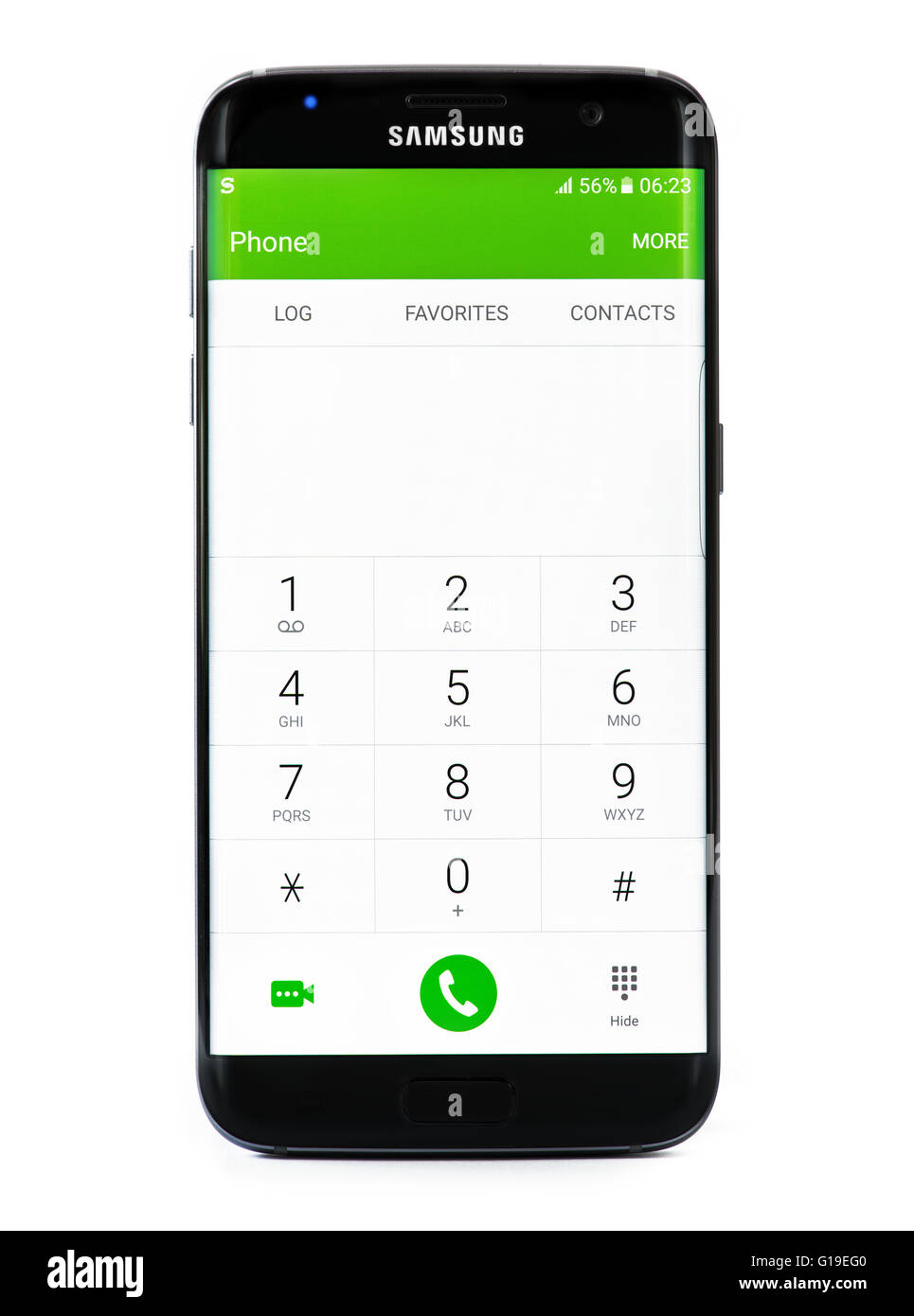 Varna, Bulgarien - März 27. Foto des Smartphone Samsung Galaxy 7 Rand, mit 12 MP, f 1,7, 26mm Kamera, Quadcore 2,6 GHz und 144 Stockfoto
