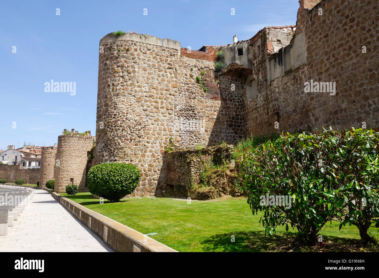 Stadtmauern und Türme der Markt Stadt Plasencia, Cáceres, Extremadura, Spanien Stockfoto