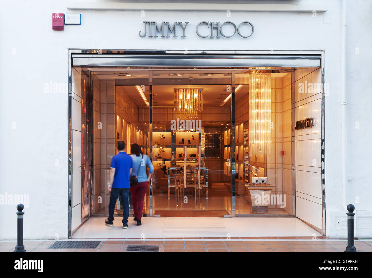 Jimmy Choo Shop Exterieur, Puerto Banus, Marbella, Spanien Stockfoto