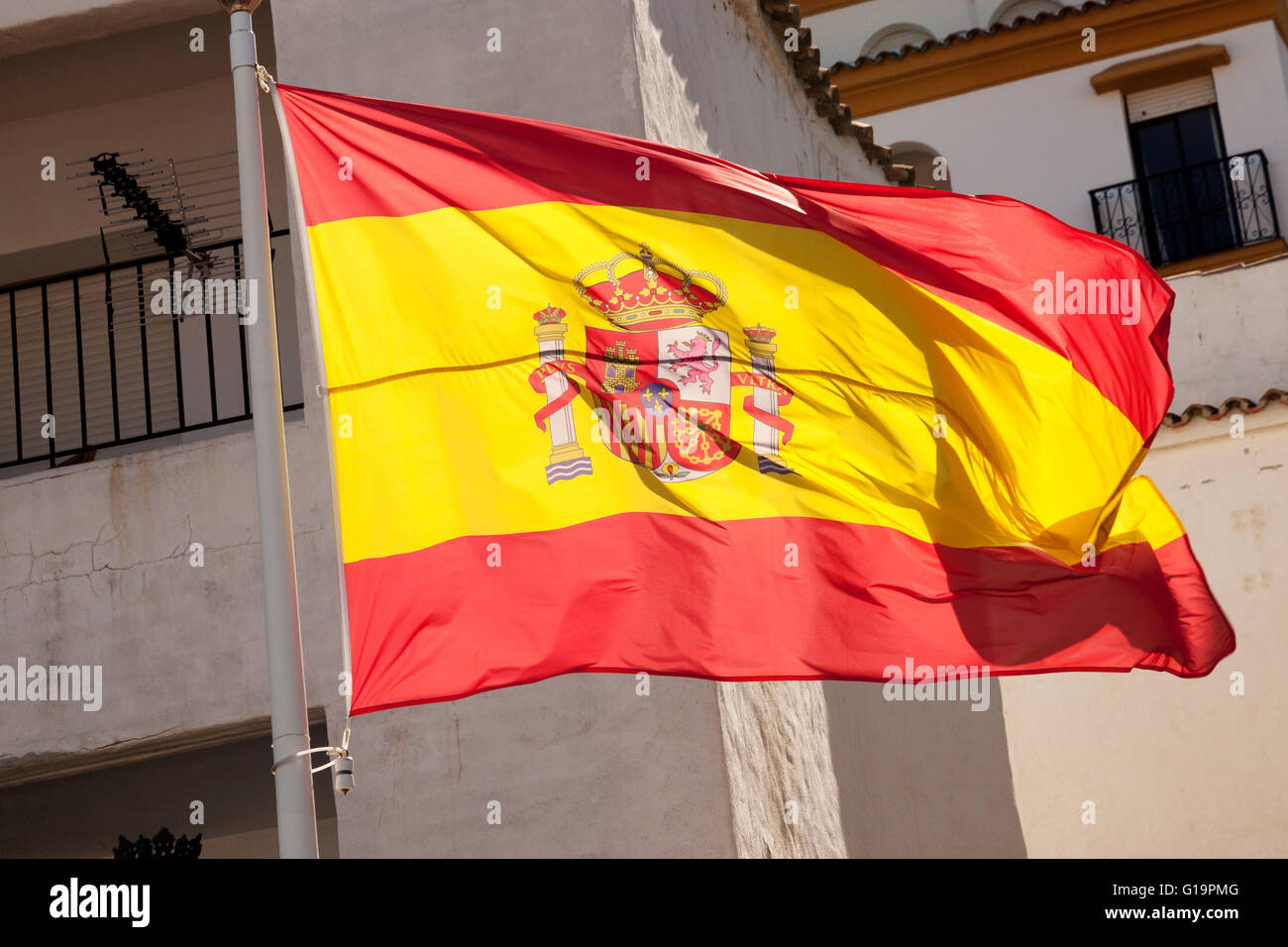 Spanische Flagge fliegen, Spanien, Europa Stockfoto