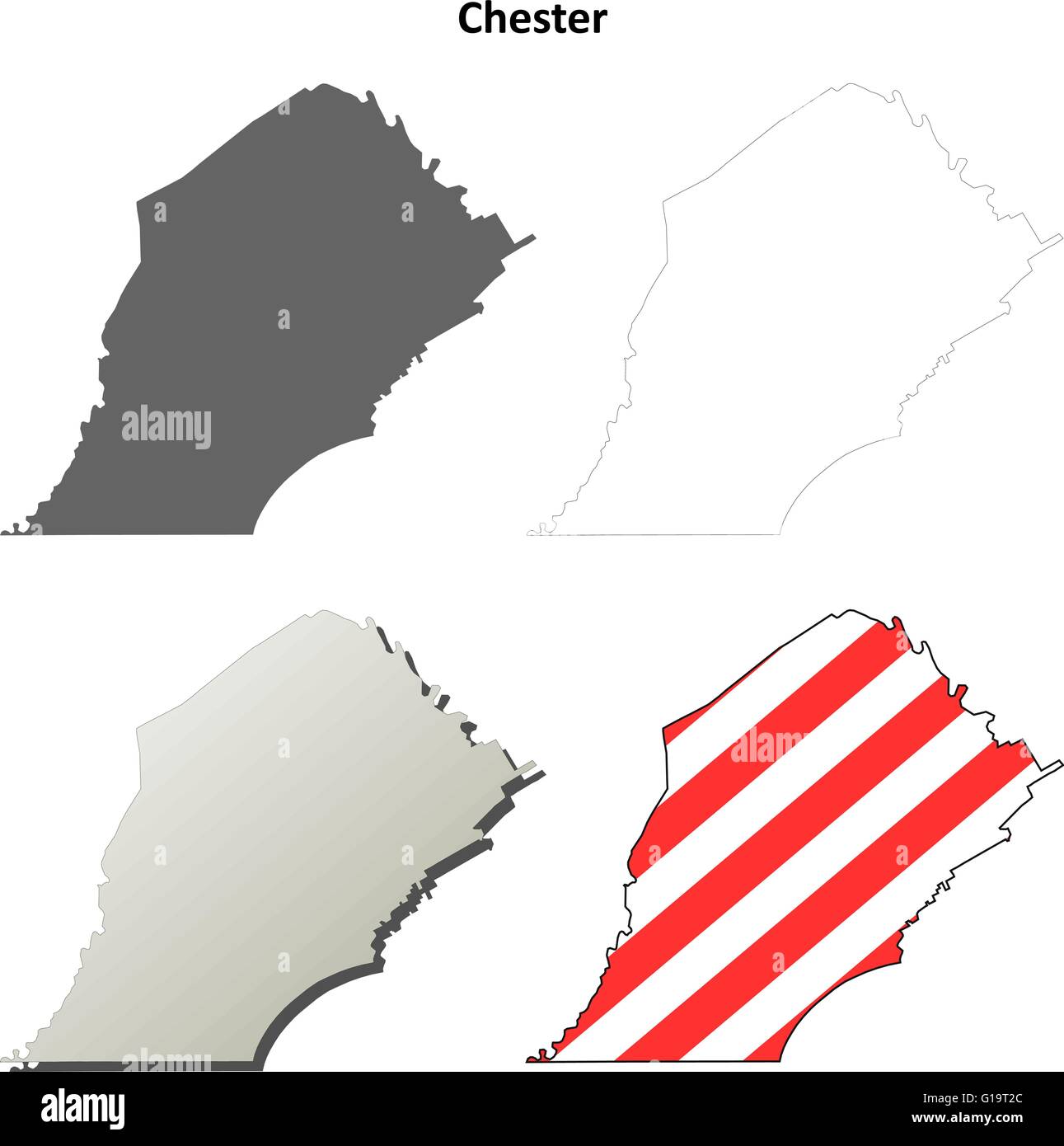Chester County, Pennsylvania Umriss Karte gesetzt Stock Vektor