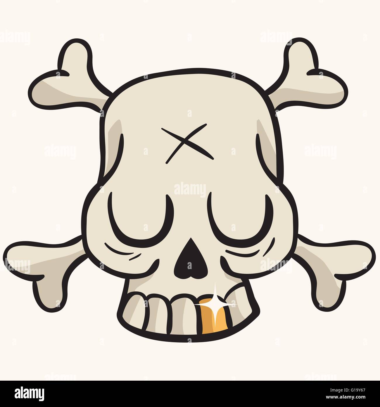 Cartoon Illustration der niedlichen Schädel mit goldenen Zahn Stock Vektor