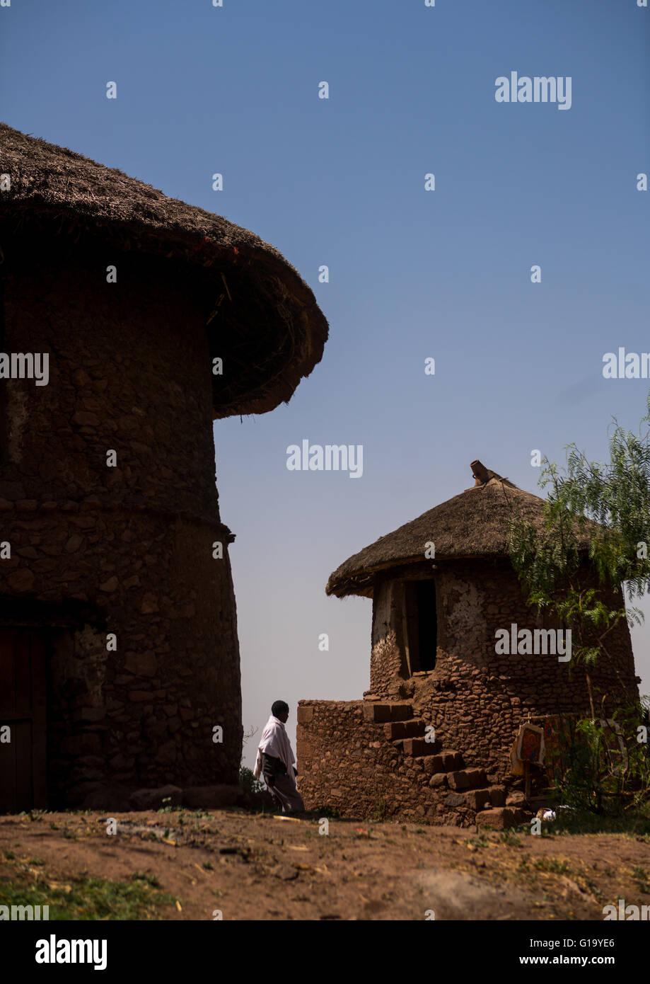 Traditionelle Häuser für die Mönche, Amhara Region, Lalibela, Äthiopien Stockfoto