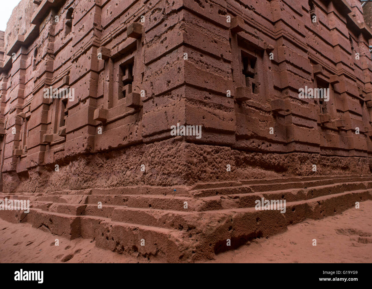 Monolithischen Felsen gehauene Kirche Ecke, Amhara Region, Lalibela, Äthiopien Stockfoto