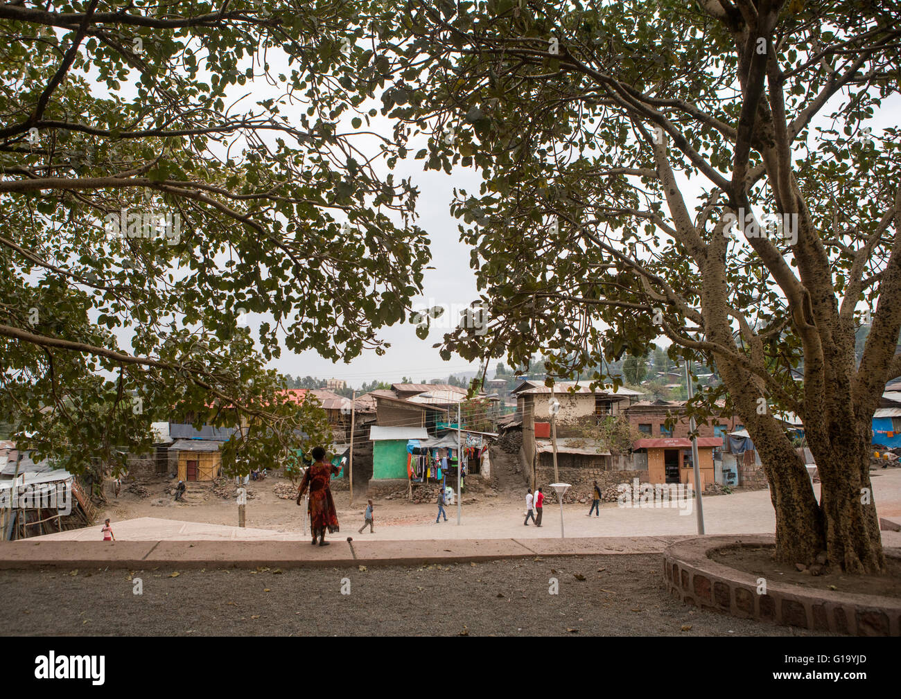 Blick auf die wichtigsten Straße, Amhara Region, Lalibela, Äthiopien Stockfoto