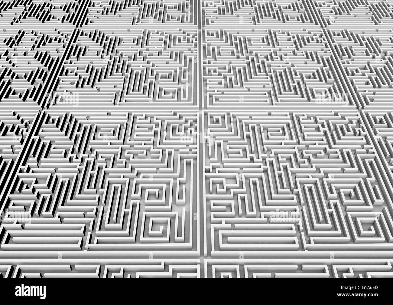Labyrinth der Hintergrund / 3D Render des Riesen-Labyrinth erstreckt sich zum Horizont Stockfoto