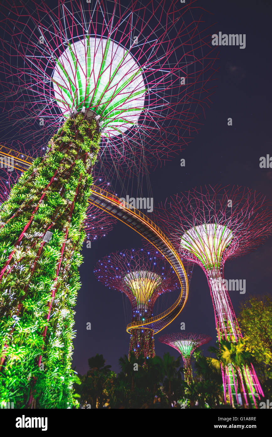 Singapurs ungewöhnlichste Stück Architektur. Konkrete Bäume bedeckt mit einer Haut aus lebenden Pflanzen Stockfoto