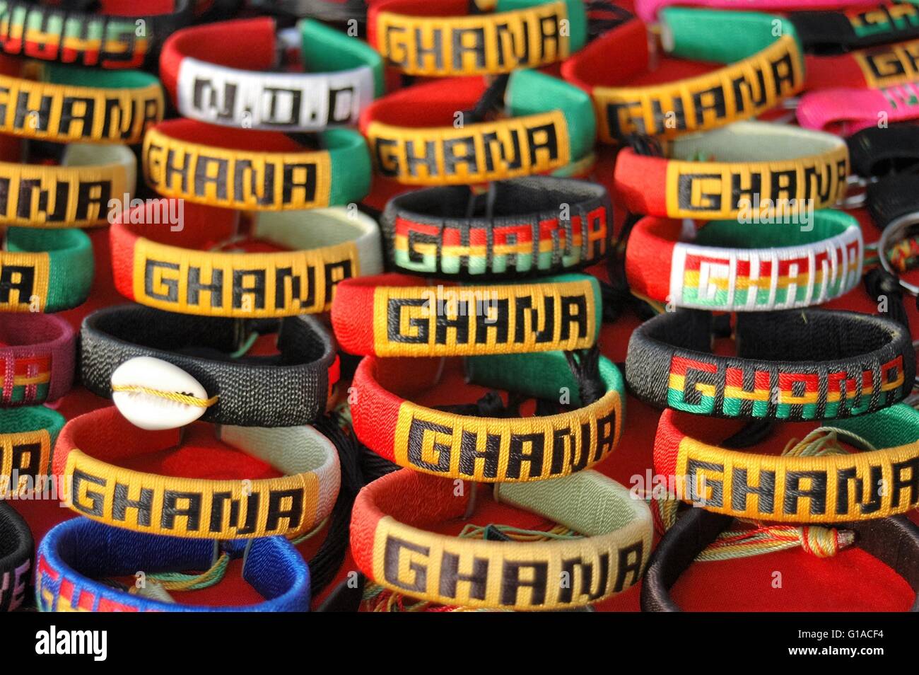 Ghana Souvenir - Farben des Ghana - Flagge von Ghana und der NDC-Partei von Ghana. Stockfoto