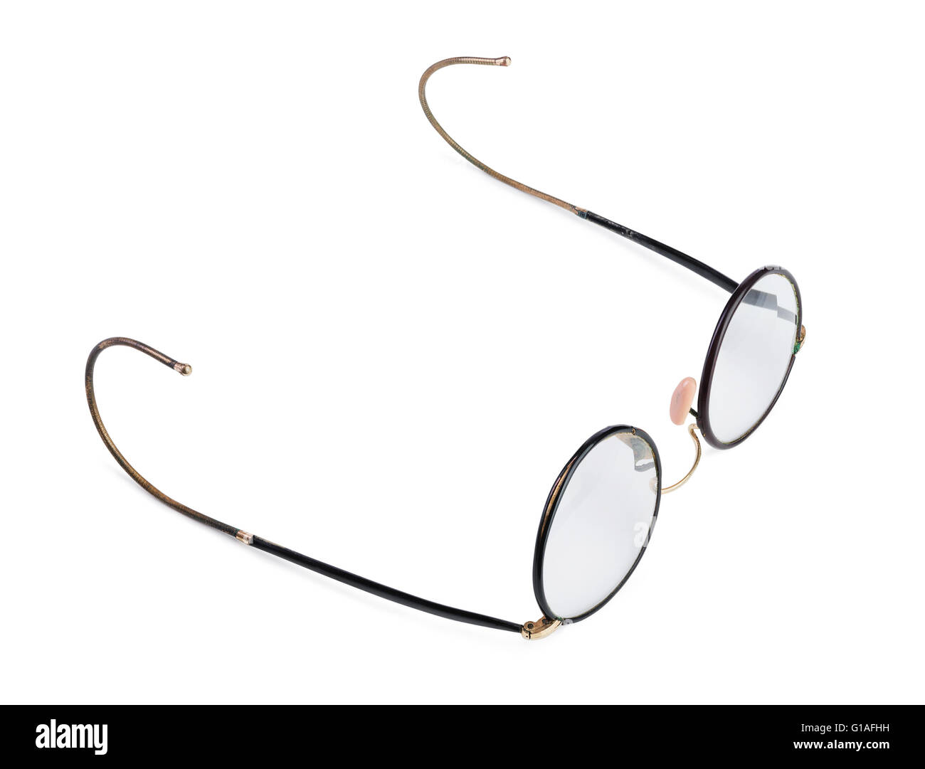 Retro-Brille, die isoliert auf weißem Hintergrund Stockfoto