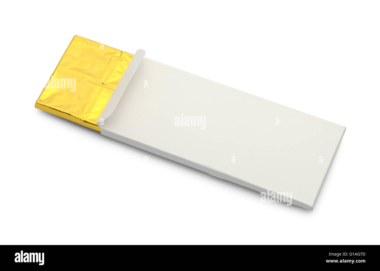 Schokoriegel in Folie und Fall, Isolated on White Background. Stockfoto