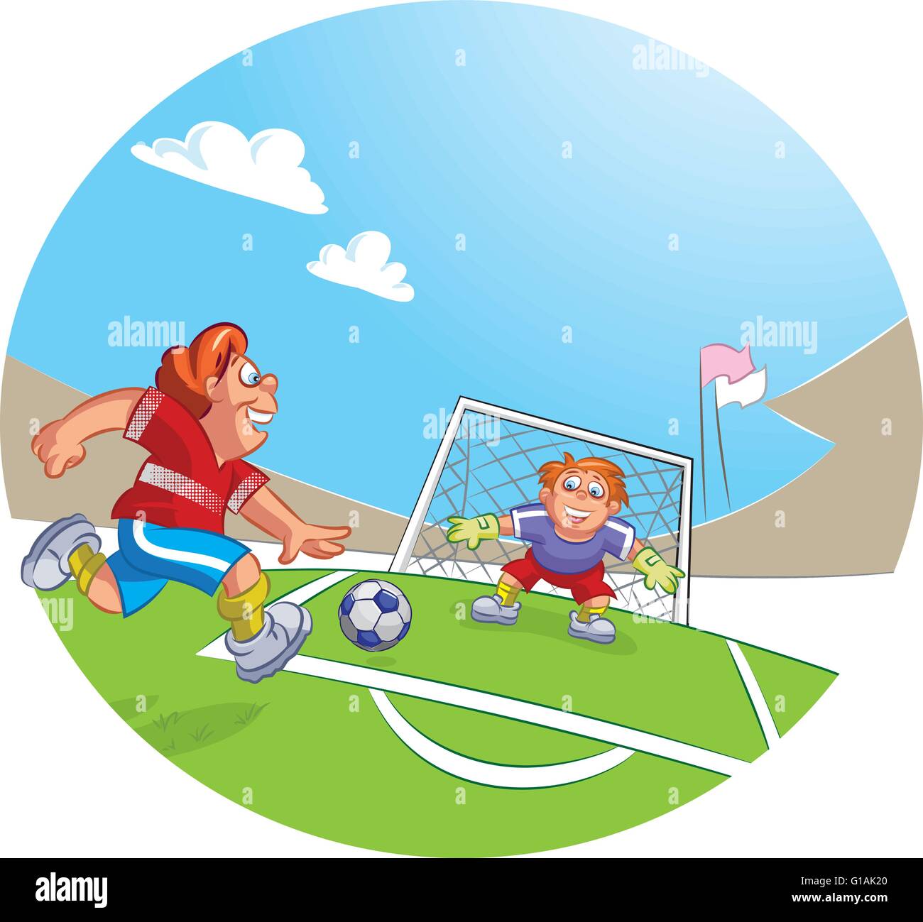 Vektor-Illustration ein Torwart und Fußball Spieler jungen Fußball dribbeln Stock Vektor