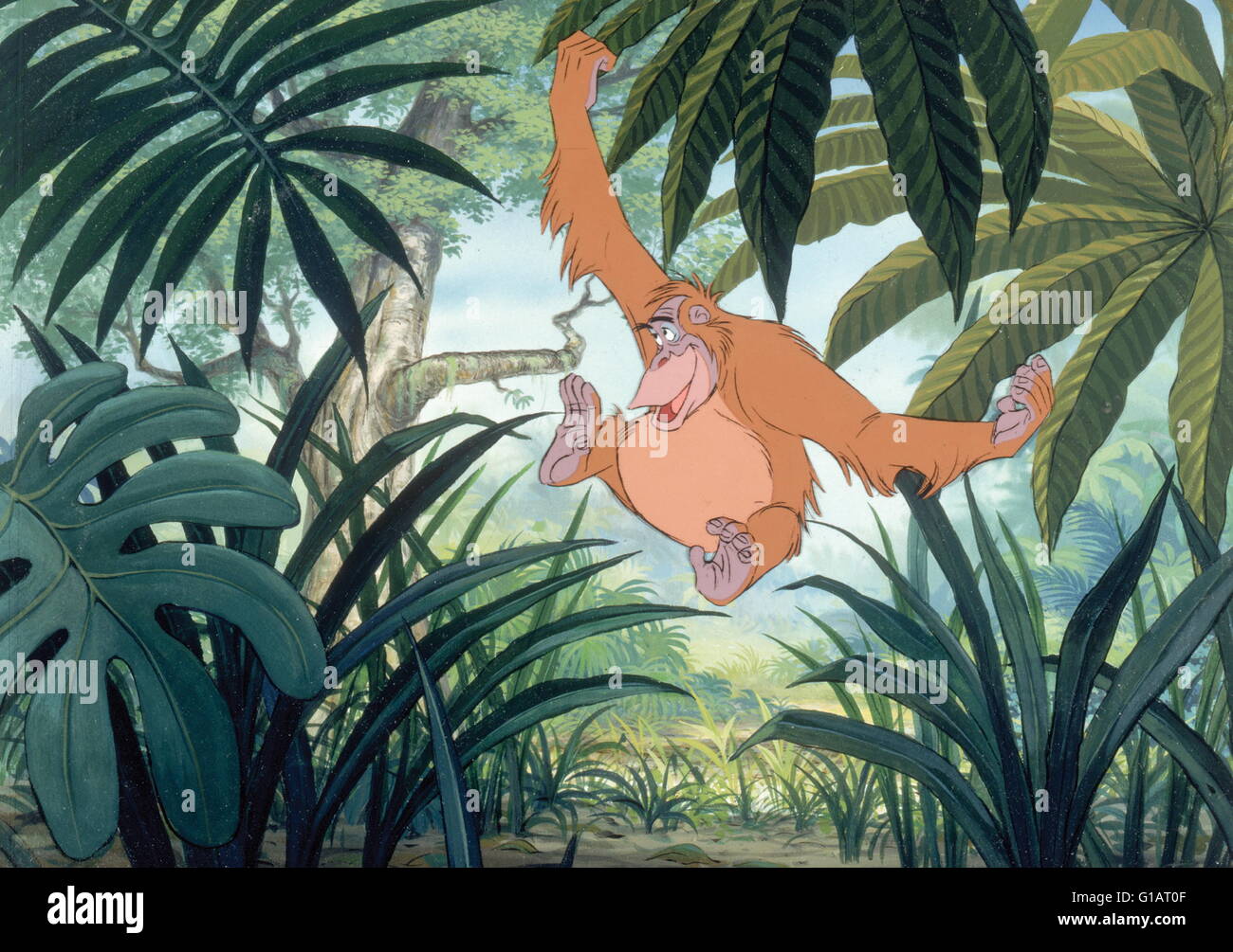 Datum der Freigabe: 18. Oktober 1967 Direktor: Wolfgang Reitherman STUDIO: Walt Disney Productions PLOT: Disney Animation inspiriert von Rudyard Kiplings "Mowgli" Geschichte. Mogli ist ein Junge, der von Wölfen im indischen Dschungel angesprochen wurde. Wenn die Wölfe zu hören, dass die heftigen Tiger Shere Kahn, in der Nähe ist, beschließen sie, Mowgli zu einem lokalen "Mann Stamm" zu senden. Mowgli trifft auf seinem Weg in das Dorf viele tierische Charaktere in diesem musikalischen Märchen. Als Shere Kahn Moglis Präsenz erfährt, er spürt ihn Bild: Stimmen Phil Harris, Sebastian Cabot, Louis Prima (Credit Bild: C Walt Disney Productions/Ente Stockfoto