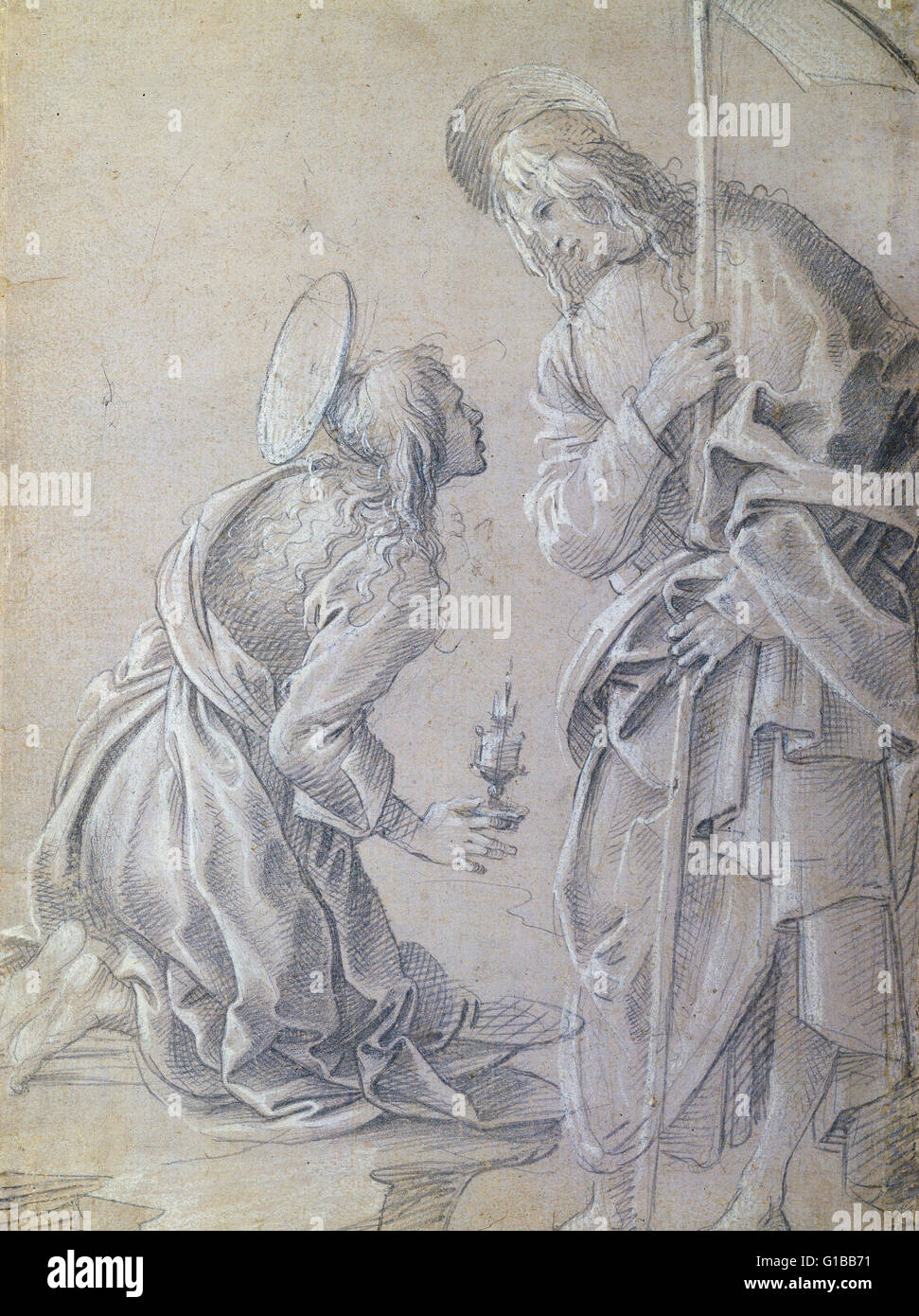 Filippino Lippi - Hl. Maria Magdalena kniend und stehend Christus - der Morgan Library Stockfoto