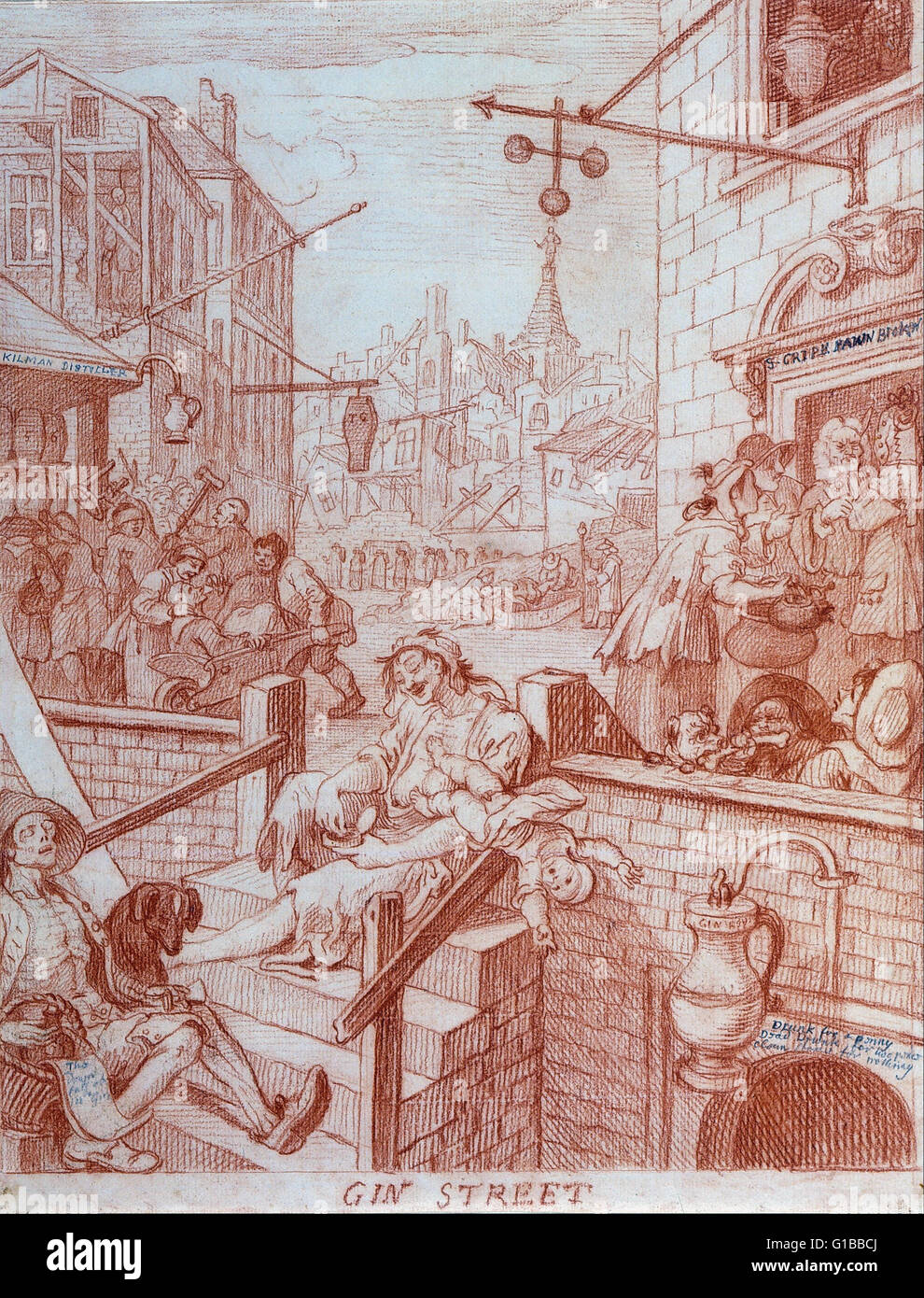 William Hogarth - Gin Straße - der Morgan Library Stockfoto