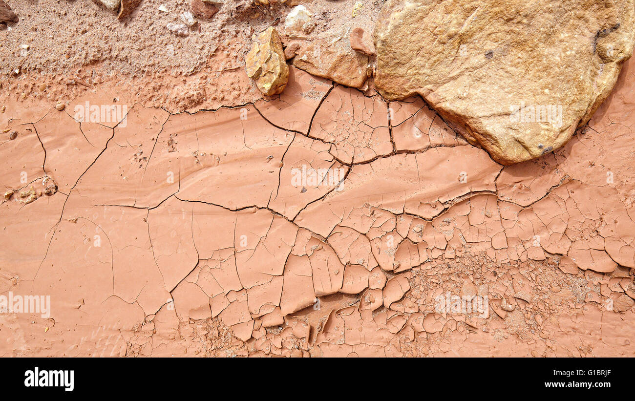 Getrockneten Schlamm, Trockenheit und dürren Boden Konzept. Stockfoto