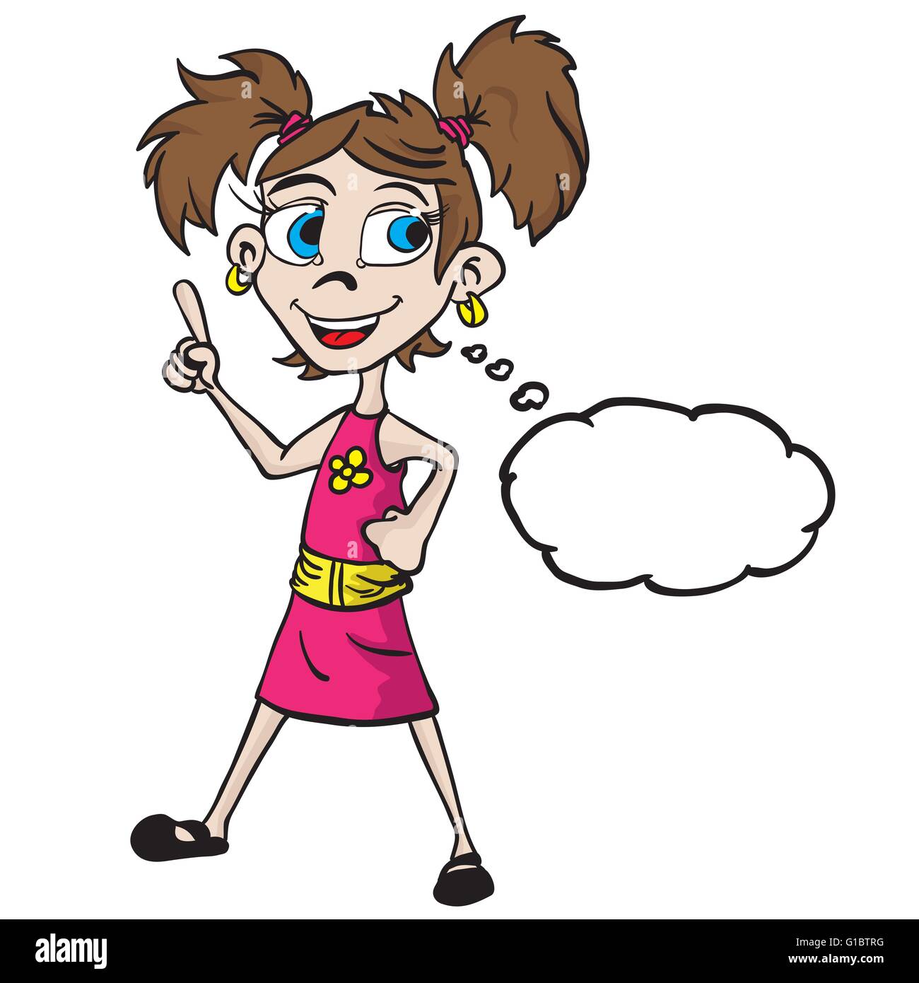 kleines Mädchen im rosa Kleid mit Gedanken Bubble cartoon Stock Vektor