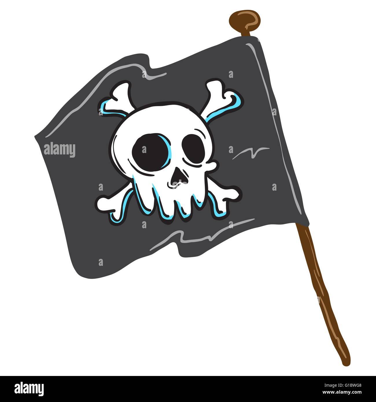 Piratenflagge isoliert auf weißem Comic-illustration Stock Vektor