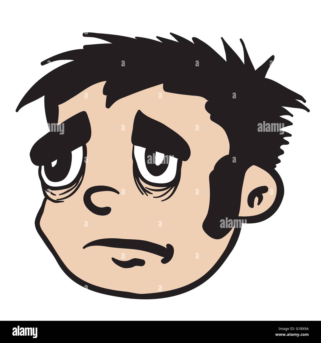 traurige junge Gesicht Cartoon illustration Stock Vektor
