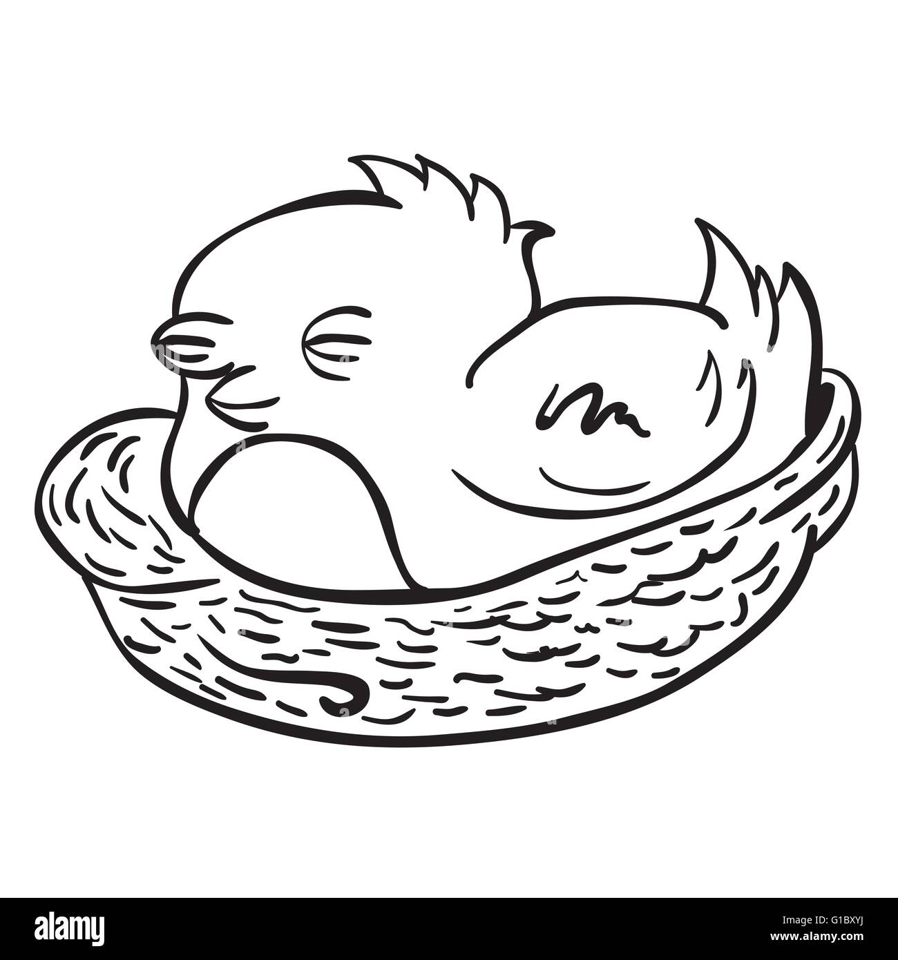 einfache schwarze und weiße Vogel cartoon Stock Vektor