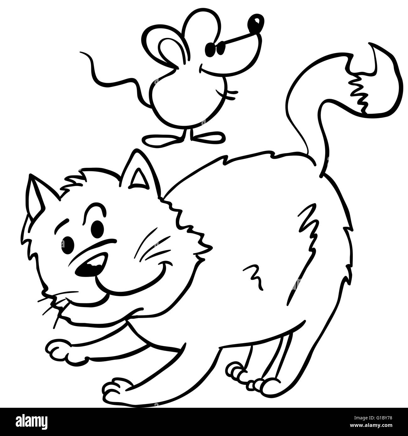 Einfache Schwarz Weiss Katze Und Maus Karikatur Illustration Stock Vektorgrafik Alamy