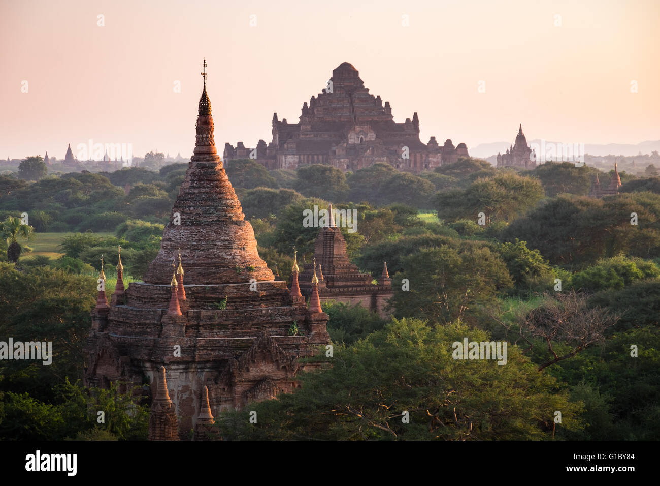 Abend-Blick auf den Dhammayangyi Tempel in Bagan, Myanmar Stockfoto