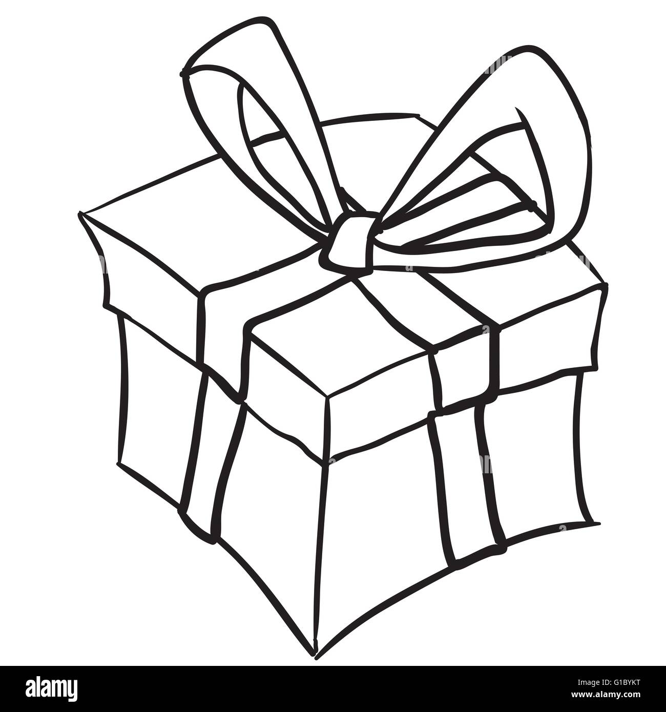 einfache Schwarz-weiß Geschenk Box Cartoon doodle Stock-Vektorgrafik - Alamy
