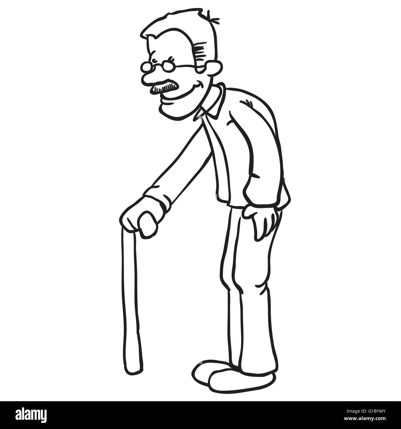 Einfache Schwarze Und Weisse Opa Cartoon Stock Vektorgrafik Alamy
