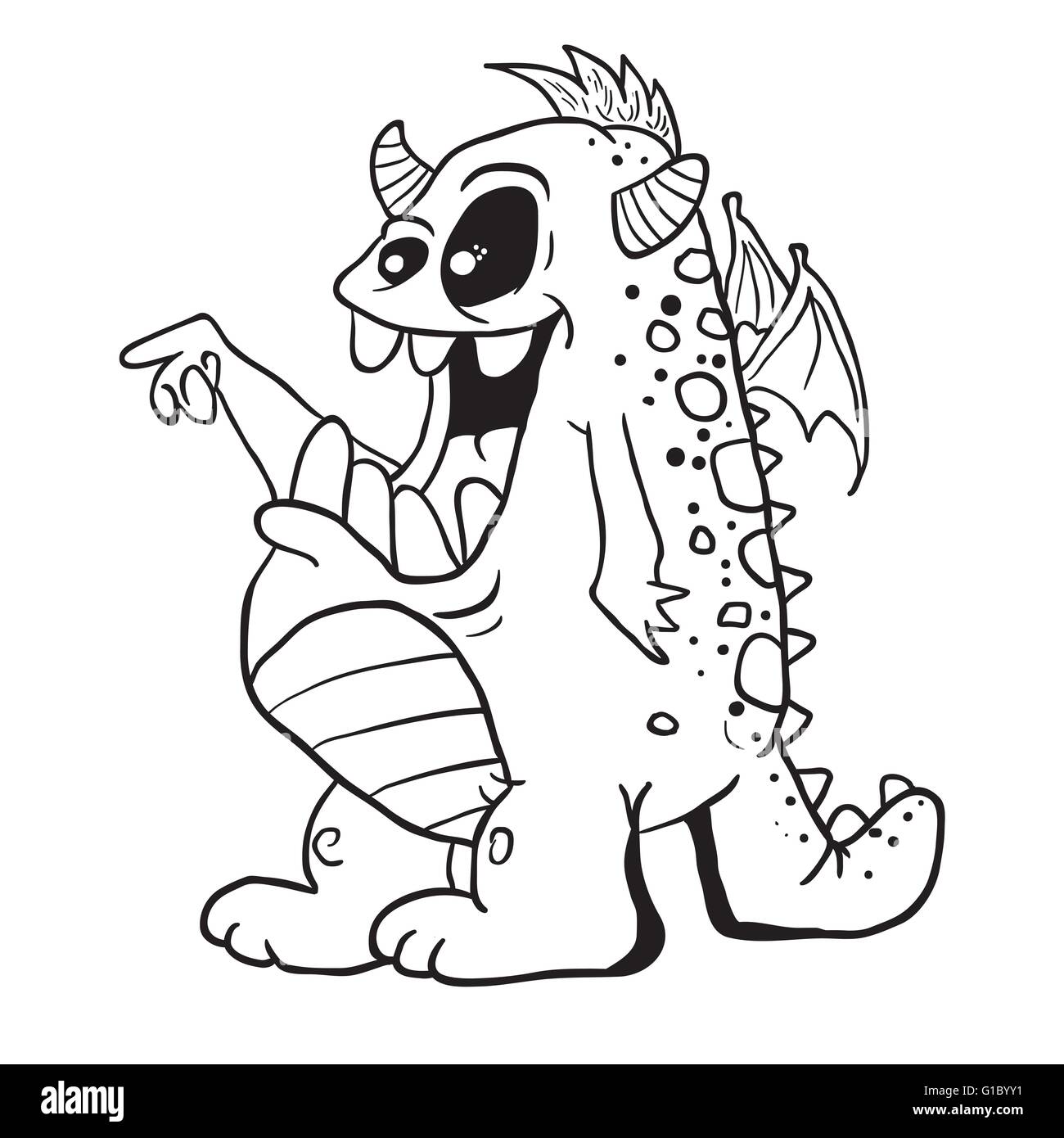 einfache Schwarz-weiß Monster Doodle cartoon Stock Vektor