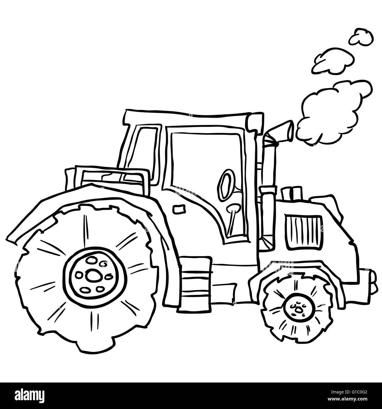 Traktor-Doodle-Cartoon-Illustration Stock Vektor
