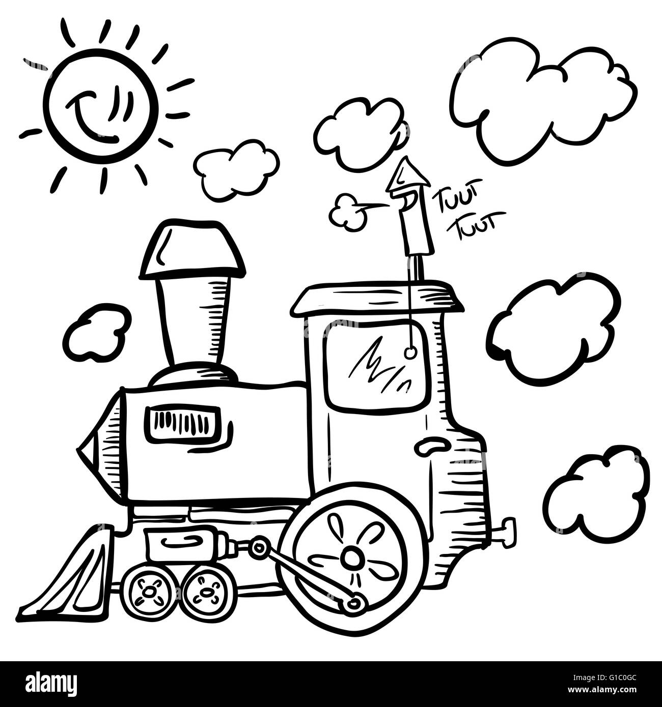 schwarze und weiße Karikatur eines Zuges Stock Vektor