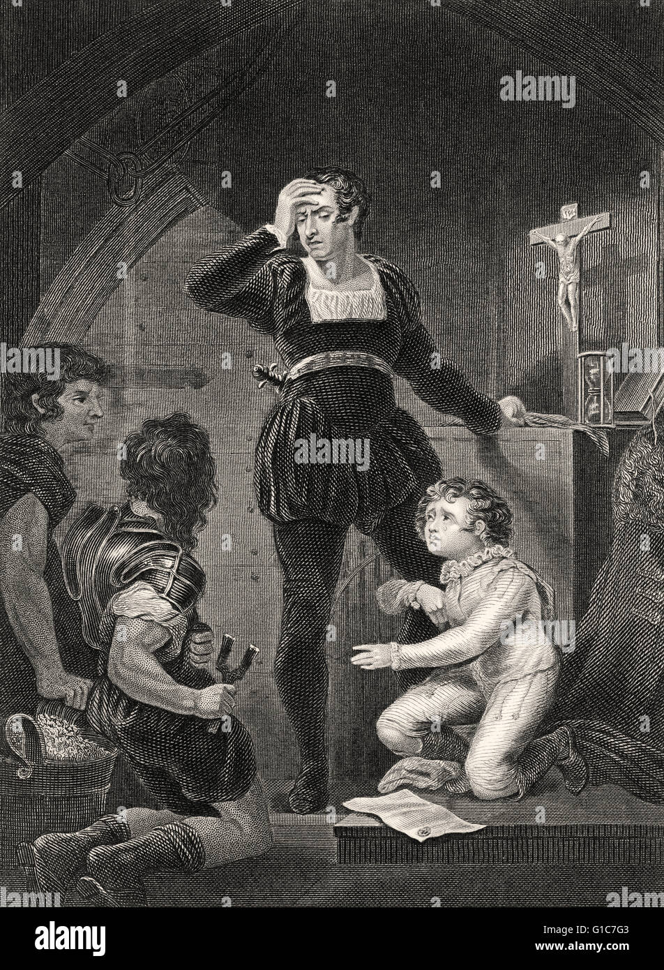 Prinz Arthur, Herzog der Bretagne und Hubert de Burgh, Schauplatz von 'The Life and Death of King John', eine Geschichte spielen, indem Sie William Shake Stockfoto
