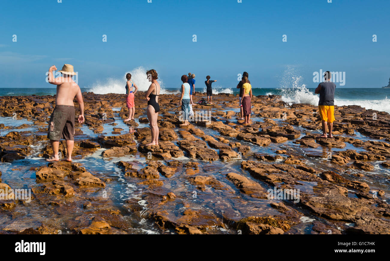 Australien, New South Wales, Central Coast, rock-Plattform bei North Avoca Stockfoto
