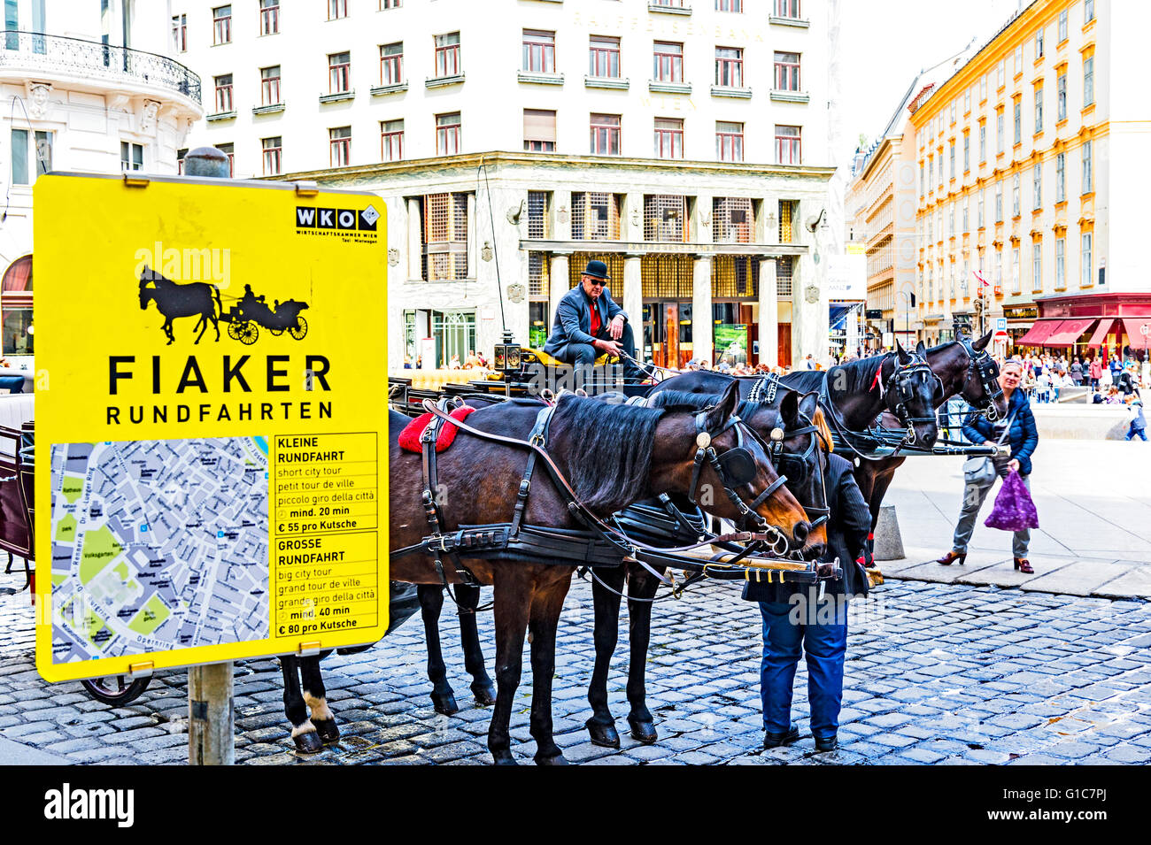 Fiaker in Wien, Österreich; Fiaker in Wien, Österreich Stockfoto