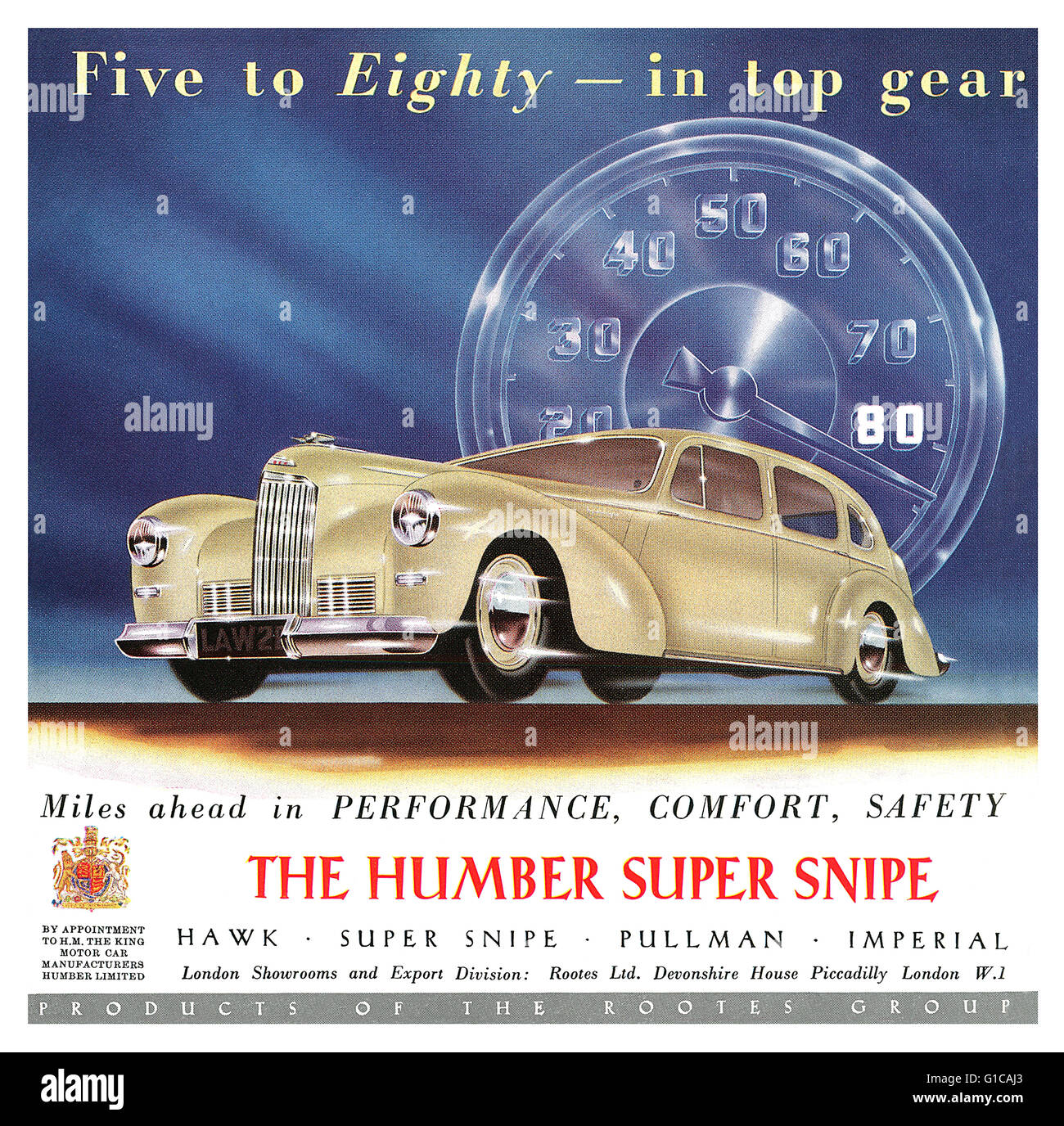 1949 britische Werbung für das Humber Super Snipe-Auto. Stockfoto