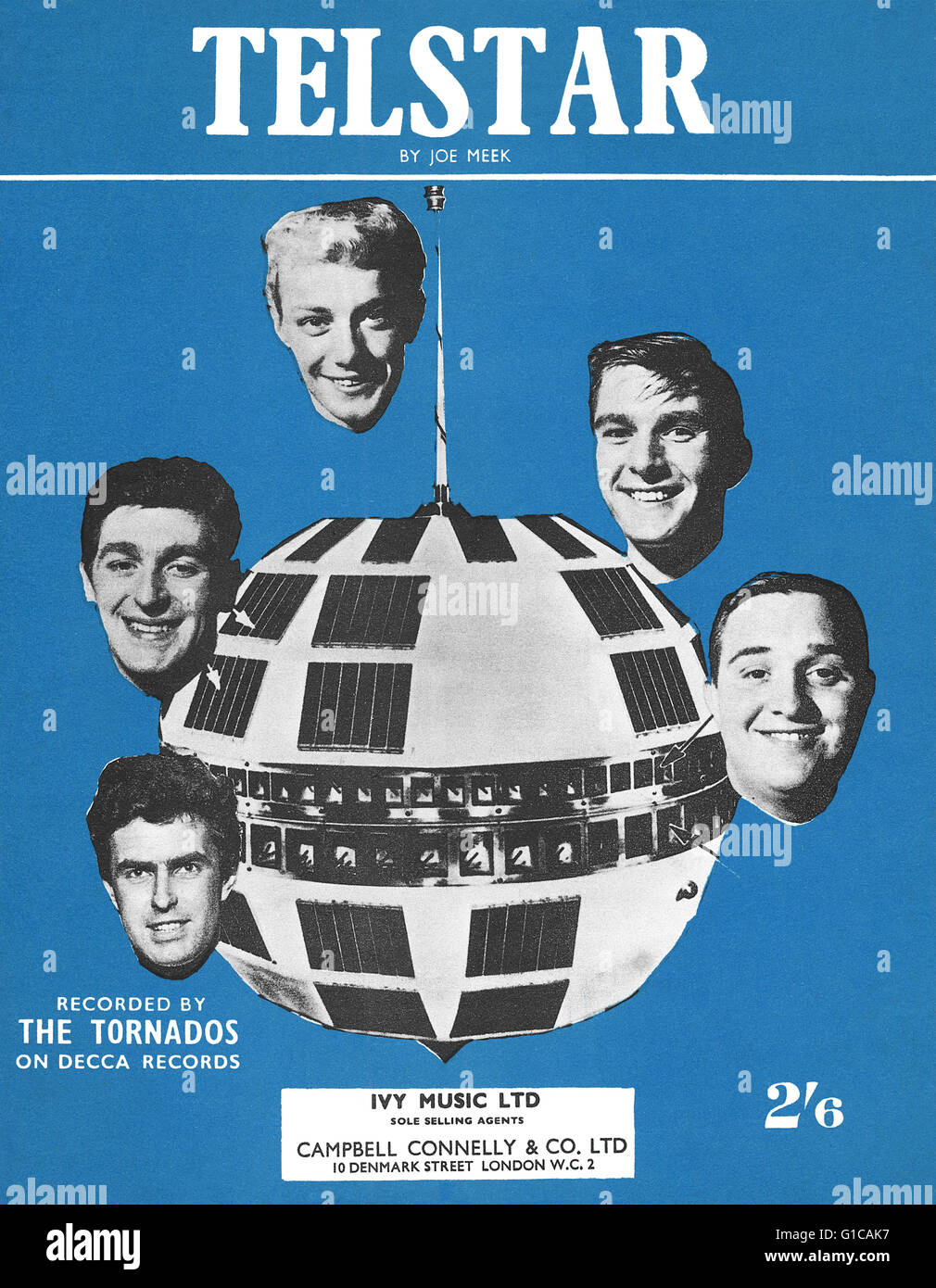 UK-Noten für die instrumentale Telstar, geschrieben von Joe Meek und gesungen von The Tornados. Stockfoto
