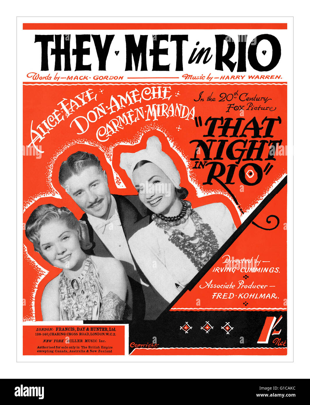 UK-Noten für das Lied sie trafen sich In Rio aus dem 1941 Film, dass Nacht In Rio, starring Alice Faye, Don Ameche und Carmen Miranda. Stockfoto