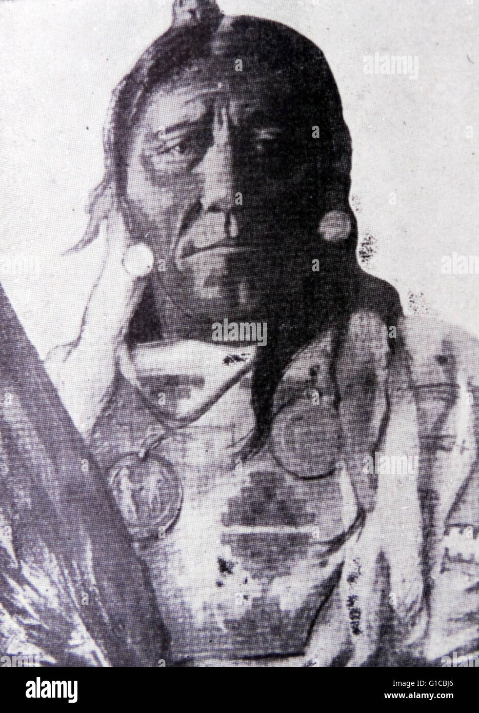 Porträt von Häuptling Iron Shield - Ixkimauotani (Blackfoot) Stockfoto