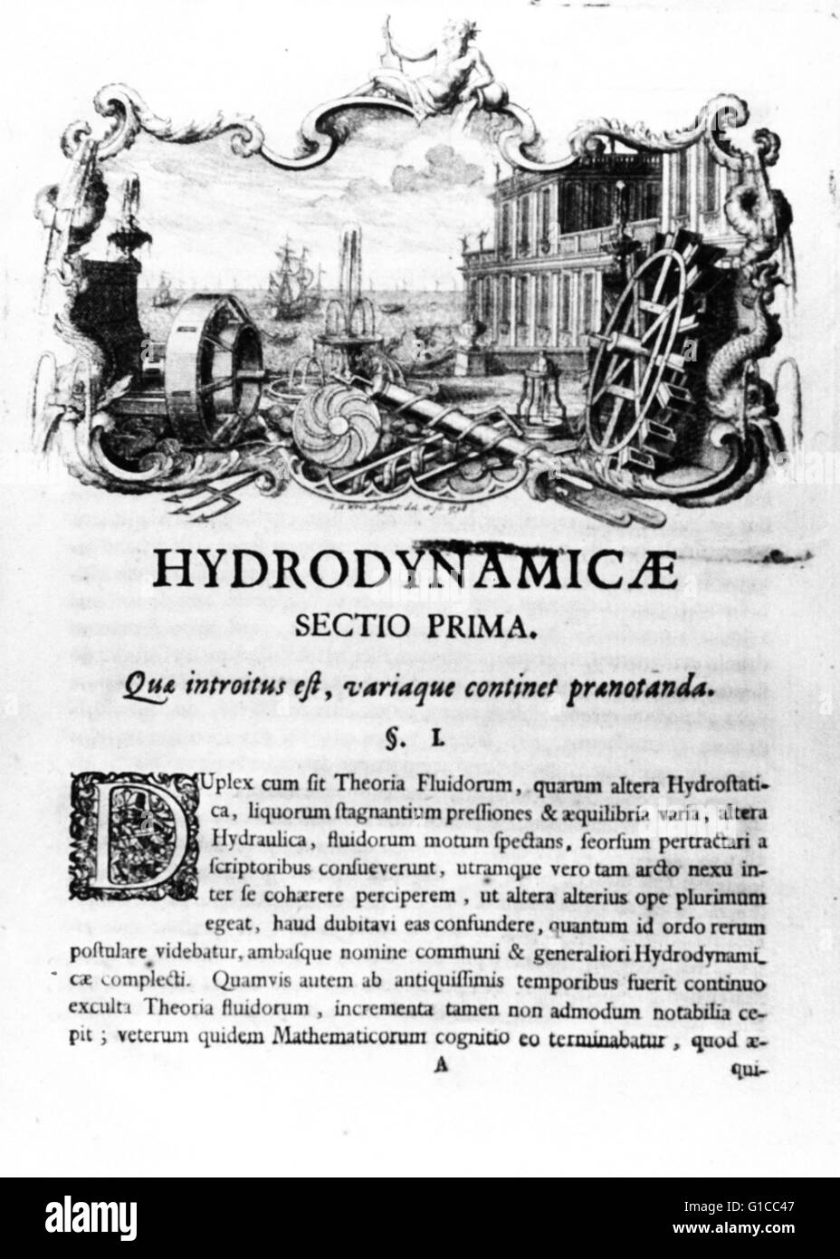 Ersten Abschnitt: Hydrodynamik, von Daniel Bernoulli, 1700-1782. S. 1. Im Jahre 1738 veröffentlicht Stockfoto