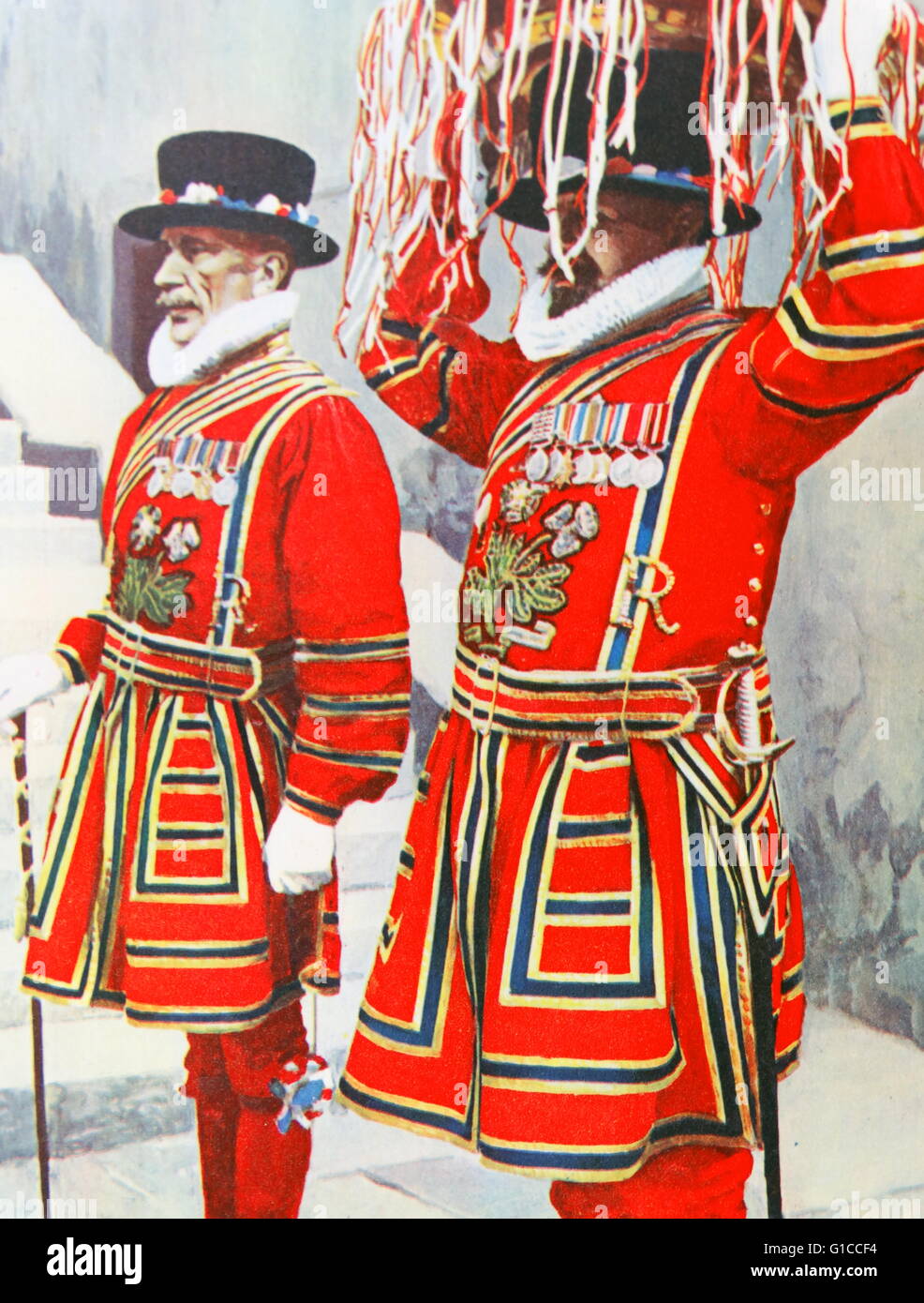 Yeoman Of The Guard auf den Tower of London am Gründonnerstag Montag 1930 Stockfoto