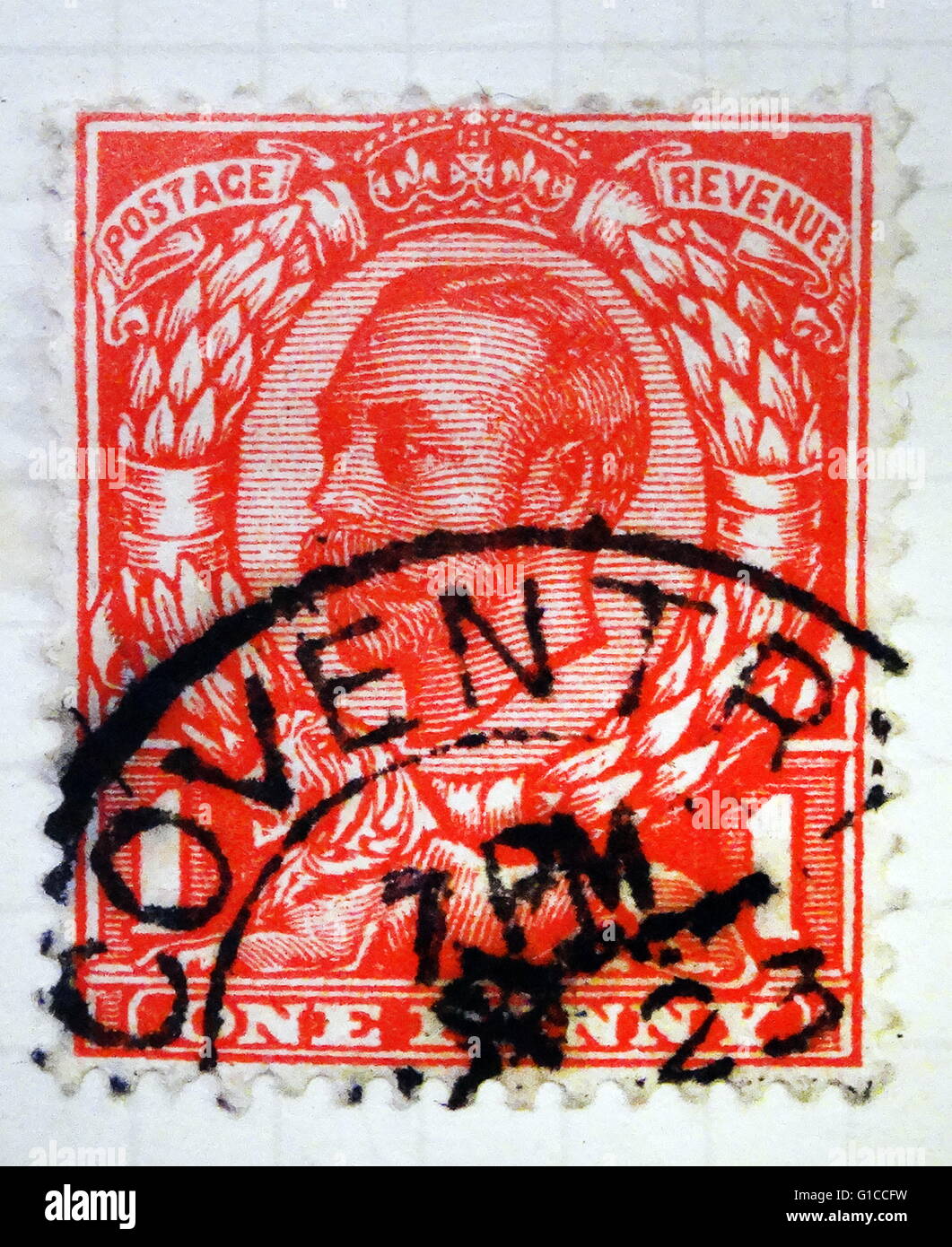 Britische Penny Stempel, mit dem Kopf des Königs George V Reigned 1910-1936 Stockfoto