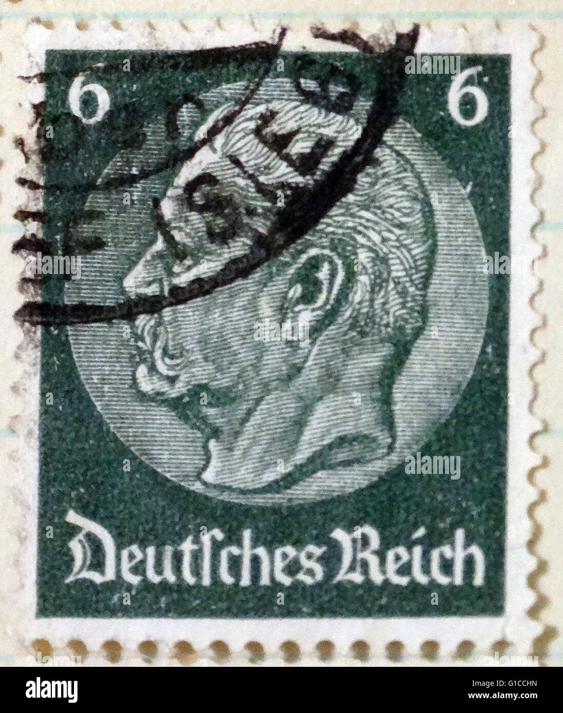 Deutsche Dritte Reich Briefmarke Darstellung Präsident Paul Von Hindenburg 1933 Stockfoto