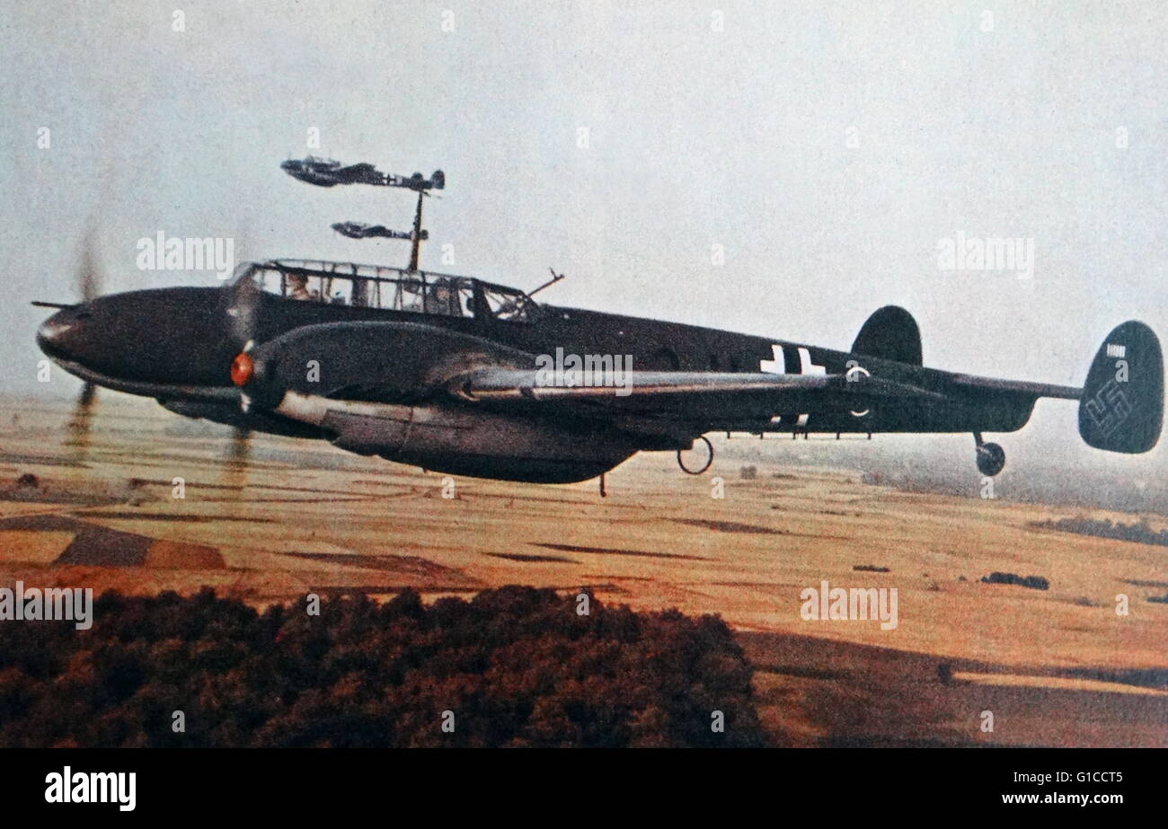 Foto von der Heinkel er 111 deutsche Flugzeuge entworfen von Siegfried und Walter Günter bei Heinkel Flugzeugwerke in den frühen 1930er Jahren Farbe. Stockfoto