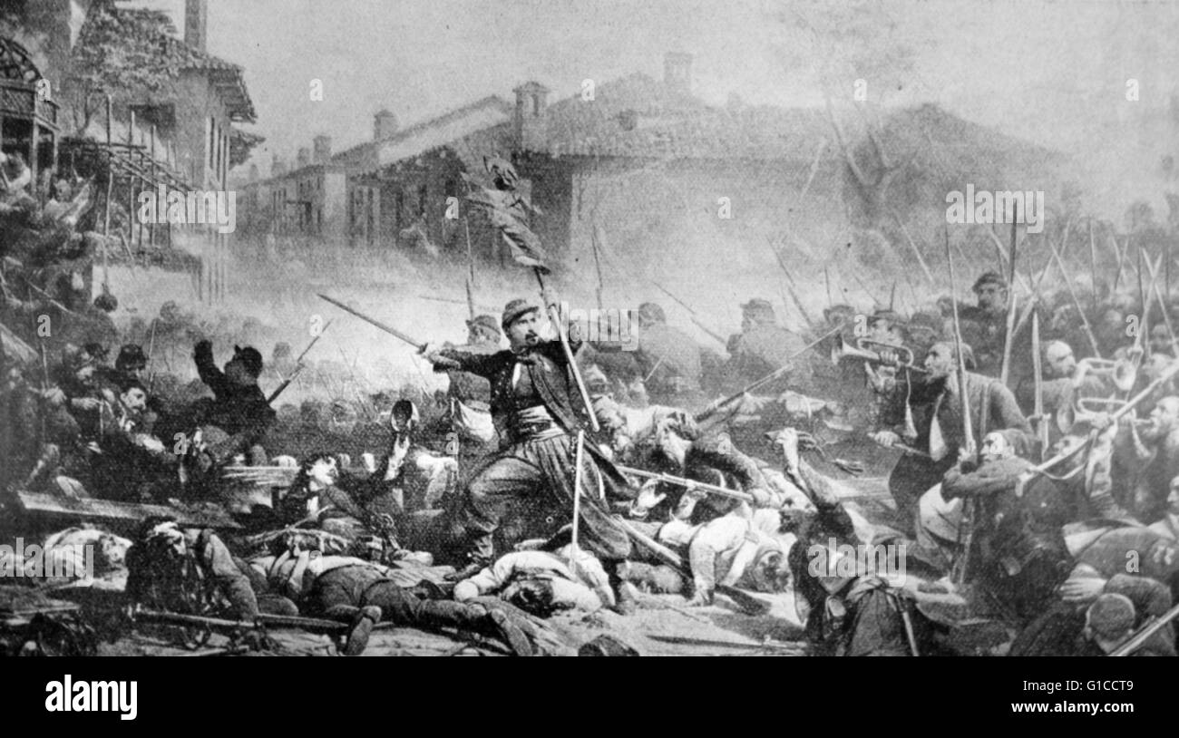 Gravur, Darstellung der Schlacht von Magenta, kämpfte während der zweiten italienischen Unabhängigkeitskrieg, was zu einem Französisch-sardischen Sieg unter Napoleon III gegen die Österreicher unter Marschall Ferencz Gyulai. Vom 19. Jahrhundert Stockfoto