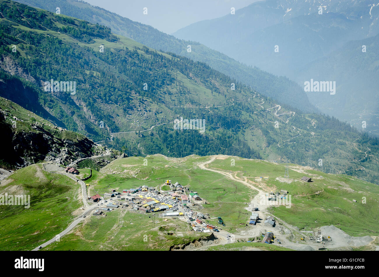 Straße zum Rotang Pass von Manali, Manali - Leh Road, Himachal Pradesh, Indien, Stockfoto