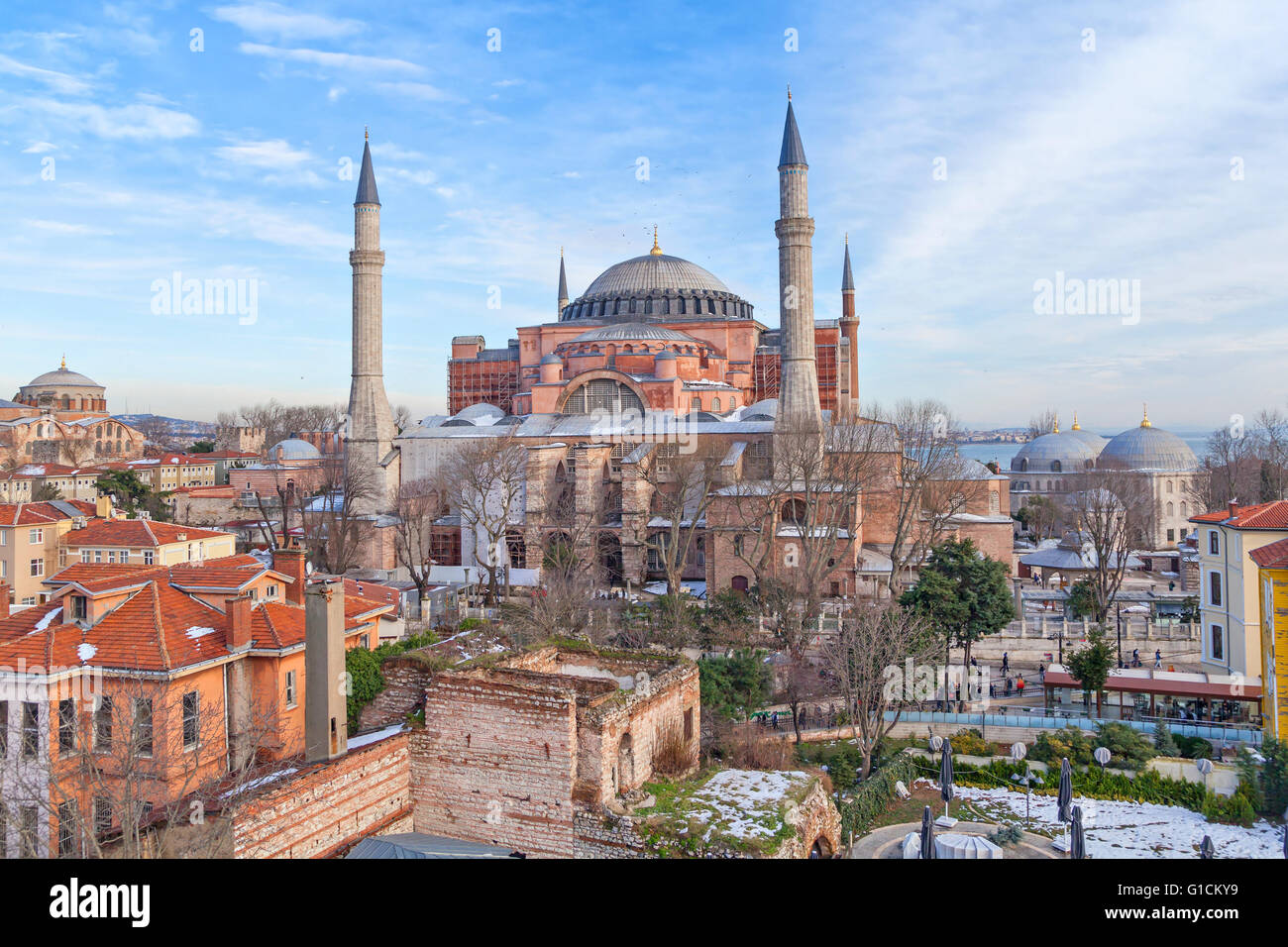 Hagia Sophia in Istanbul, Türkei Winterabend Stockfoto
